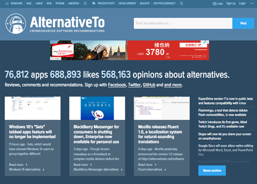 AlternativeTo|可替换软件推荐网