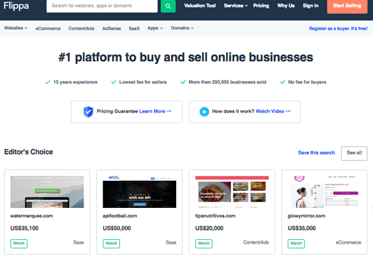 Flippa:在线网站交易平台