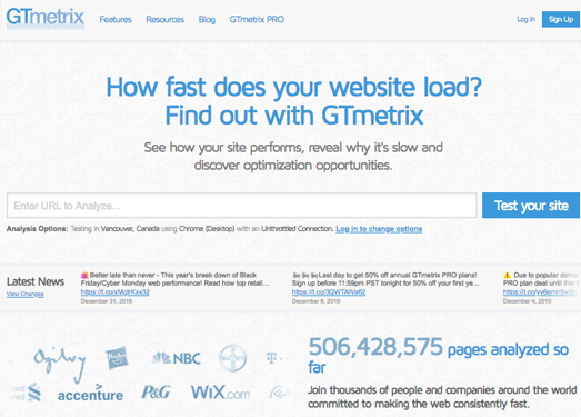 Gtmetrix:免费在线网站加载综合测试工具