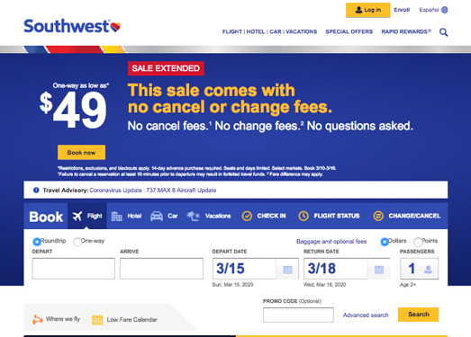 SouthWest:美国西南航空公司官方网站