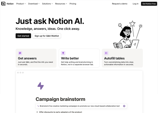 Notion AI |在Notion中使用ai的无限力量，工作更快，写得更好，想得更大。